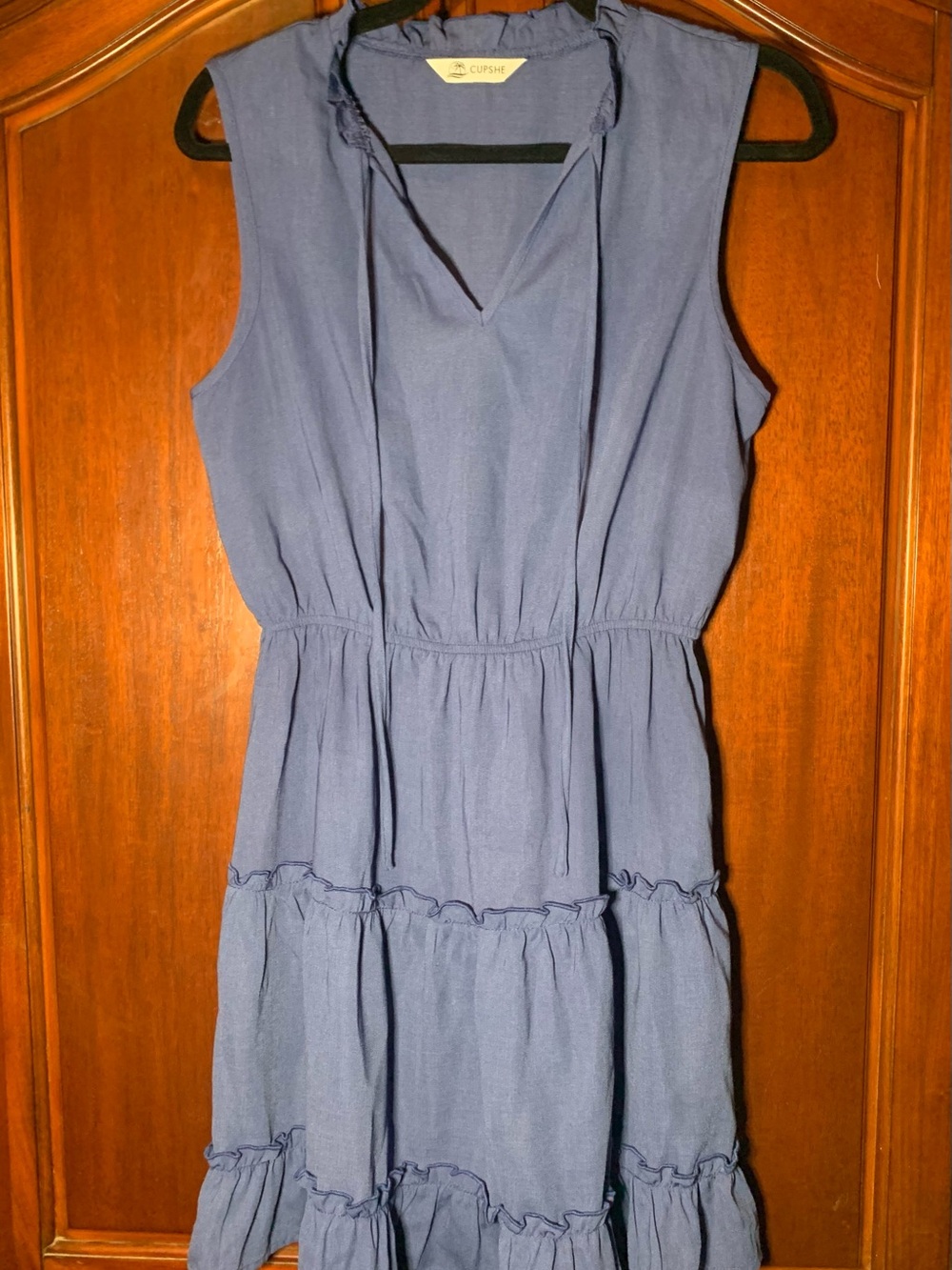 Cupshe Sleeveless Tiered Midi Dress in Denim Blue